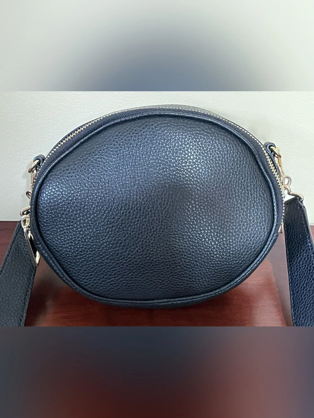 Marc Jacobs Black Pebbled Leather Round Crossbody Bag w/ Guitar Strap